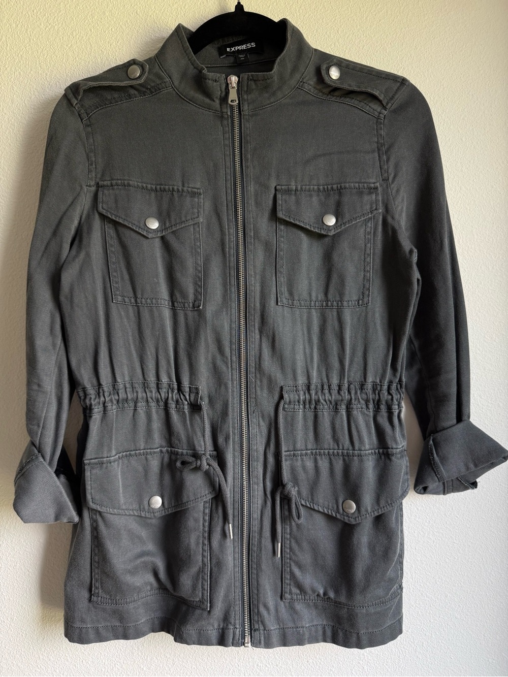 Express Grey Zip-Front Utility Jacket